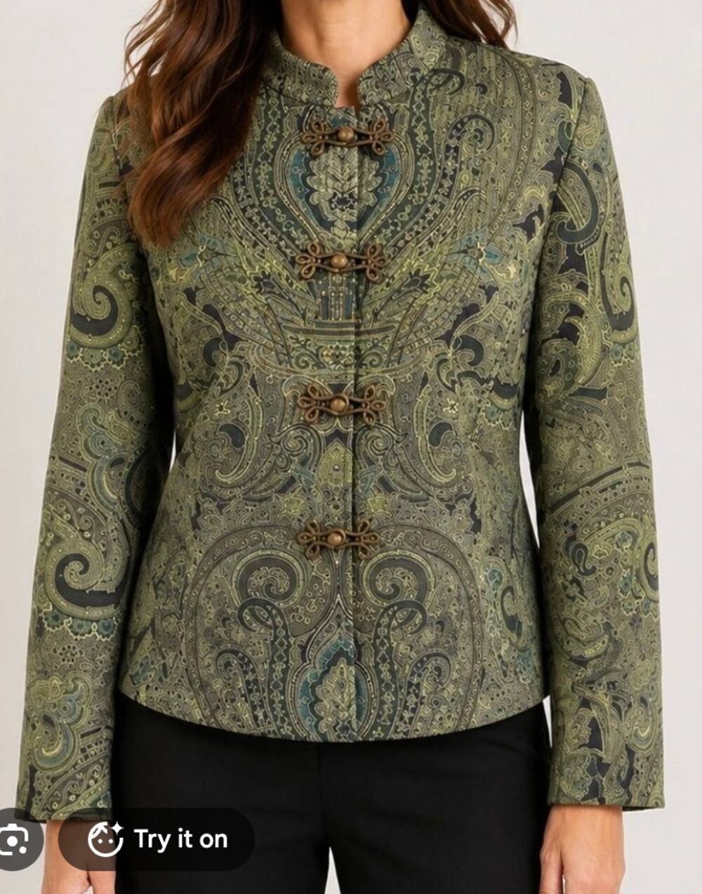 NWOT $495 Olive green paisley silk jacket M